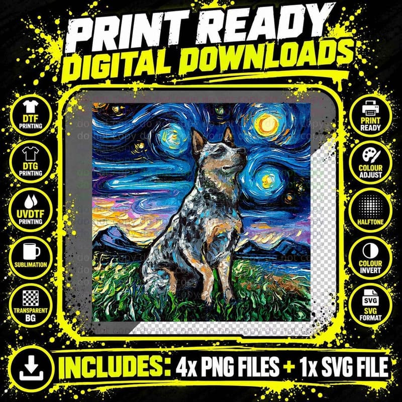 Van Gogh Starry Night Dog T-Shirt, Artistic Pet Apparel Png SVG Digital Bundle