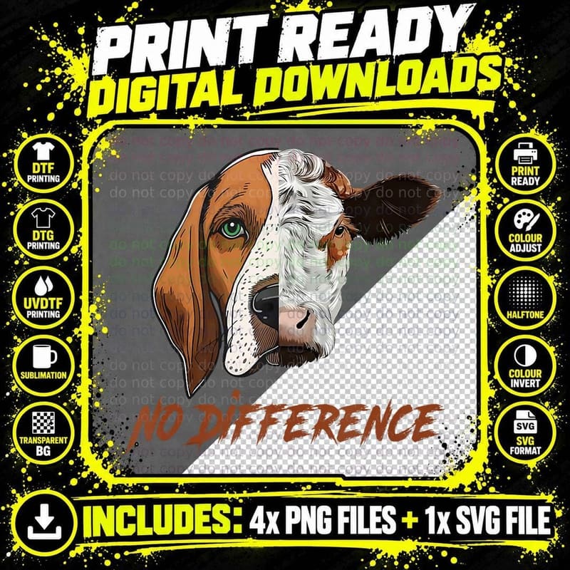 Vegan Vegetarian Gift Cow Dog Animal Lover No Difference Png SVG Digital Bundle