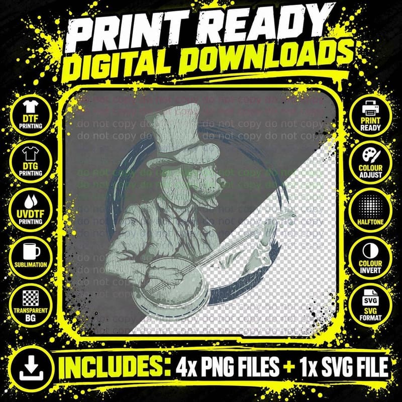 Vintage Bluegrass Banjo T-Shirt, Southern Line Dance Dog Png SVG Digital Bundle