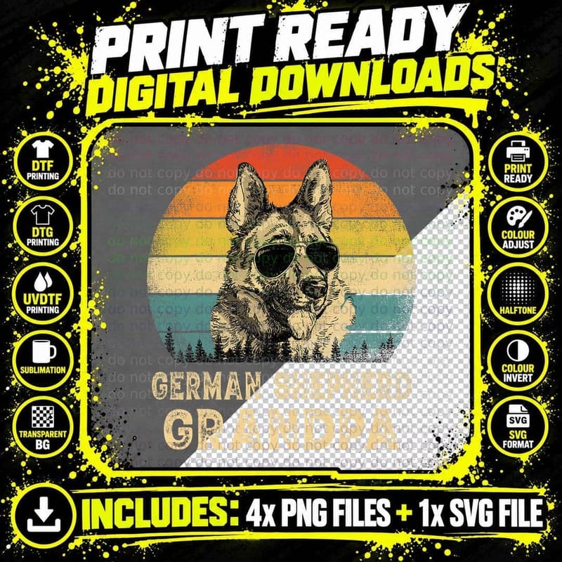 Vintage German Shepherd Grandpa Dog Lovers Father's Day Png SVG Digital Bundle