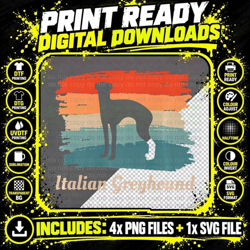 Vintage Retro Italian Greyhound Dog Lover Png SVG Digital Bundle