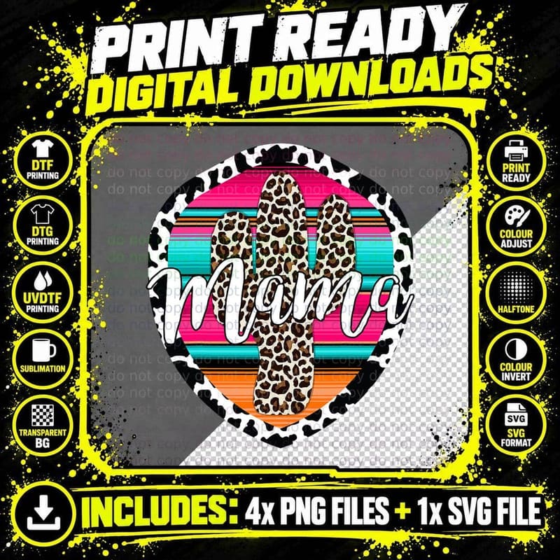 Western Cow Cactus Leopard Cheetha Serape Cowgirl Rodeo Png SVG Digital Bundle