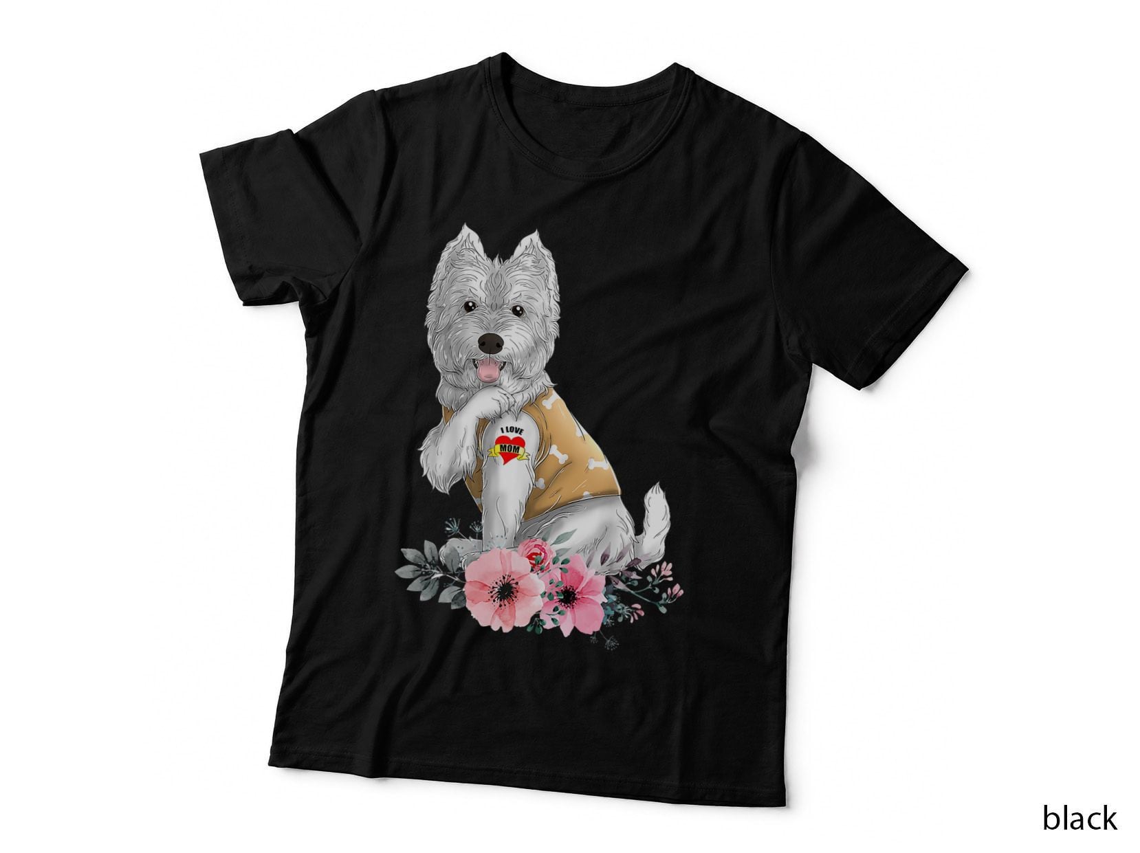 Westie Mom Tattoo Dog T-Shirt, Floral Botanical, Pet Lover Apparel