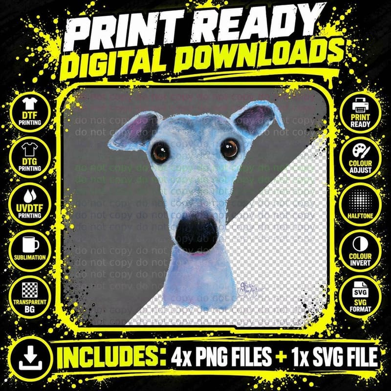 Whippet Greyhound DOG Print 'Bluebell' T-Shirt Png SVG Digital Bundle