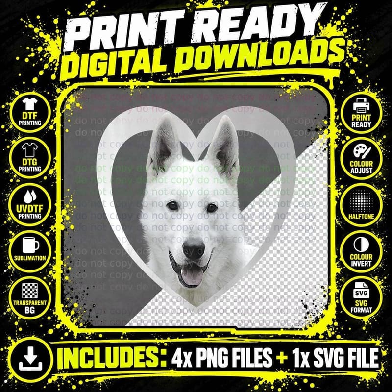 White German Shepherd T-Shirt, Pet Lover Apparel Png SVG Digital Bundle