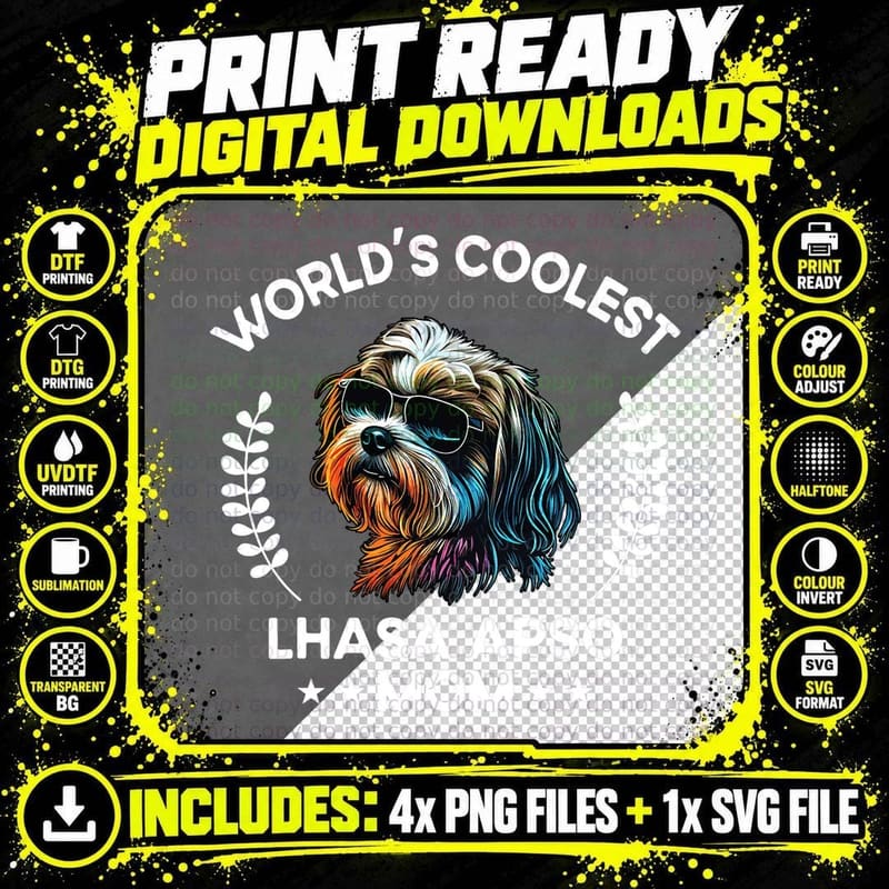 World's Coolest Dog Mom Mama - Women Lhasa Apso T-Shirt Png SVG Digital Bundle