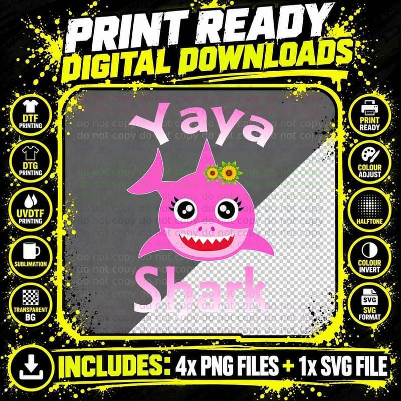 Yaya Shark Greek Grandma T-Shirt, Funny Shark Design Png SVG Digital Bundle