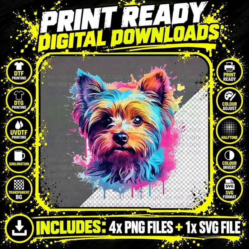 Yorkshire Terrier Dog Lover Watercolor Vaporwave Yorkie Png SVG Digital Bundle