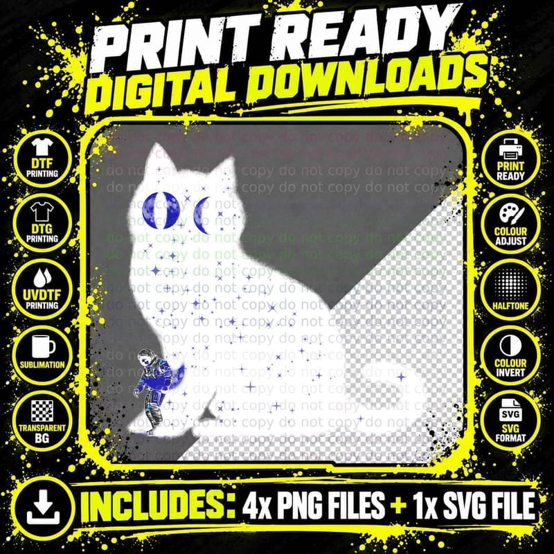 A Cat, an Astronaut & 4 Crescent Moons T-Shirt Png SVG Digital Bundle