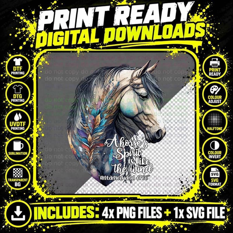 A Horse's Spirit Bohemian Horse Portrait Horseback Png SVG Digital Bundle