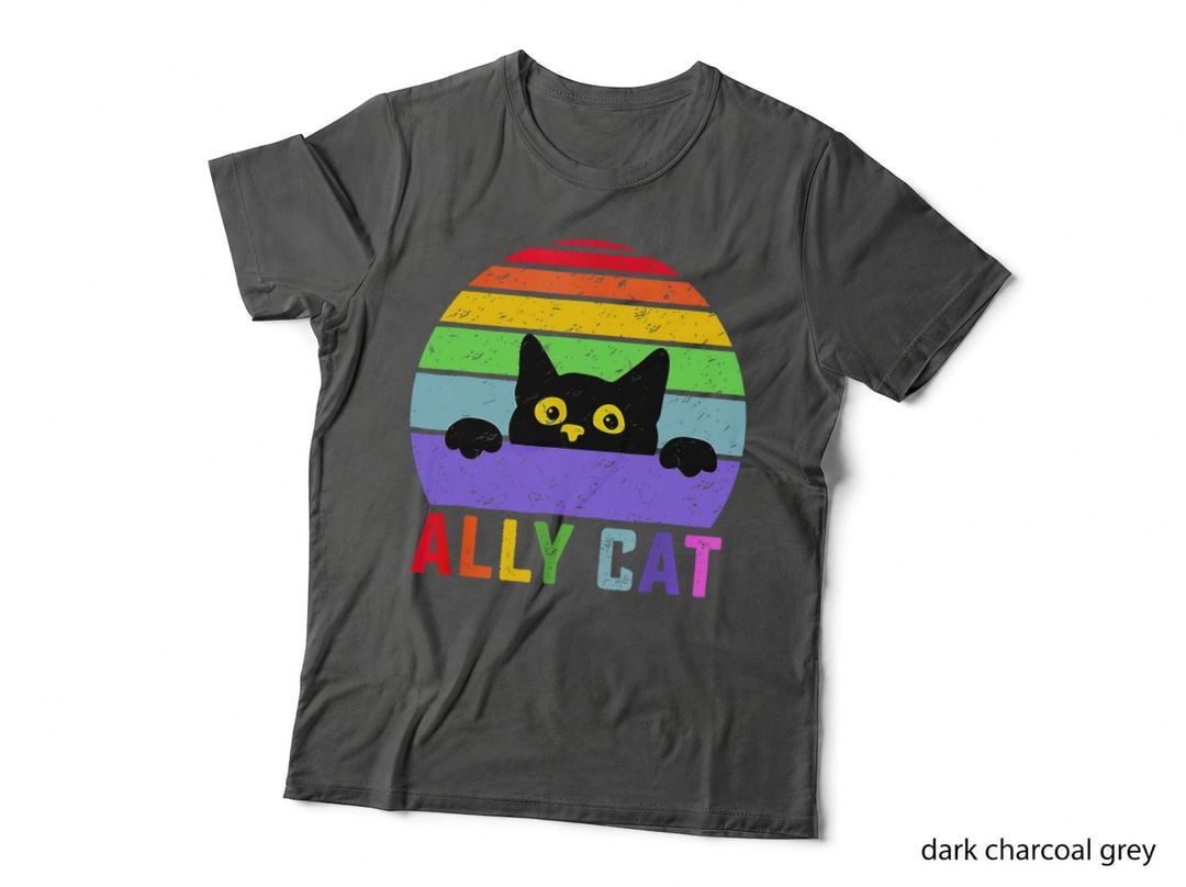 Ally Cat LGBT Gay Rainbow Pride Flag Funny Cat Lover T-Shirt