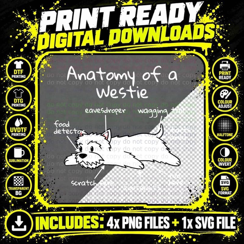 Anatomy of a West Highland White Terrier T-Shirt Png SVG Digital Bundle