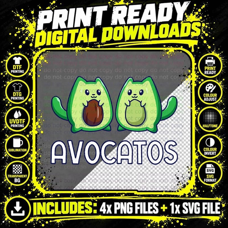 Avogato Avocado Cat Vegan T-Shirt Png SVG Digital Bundle