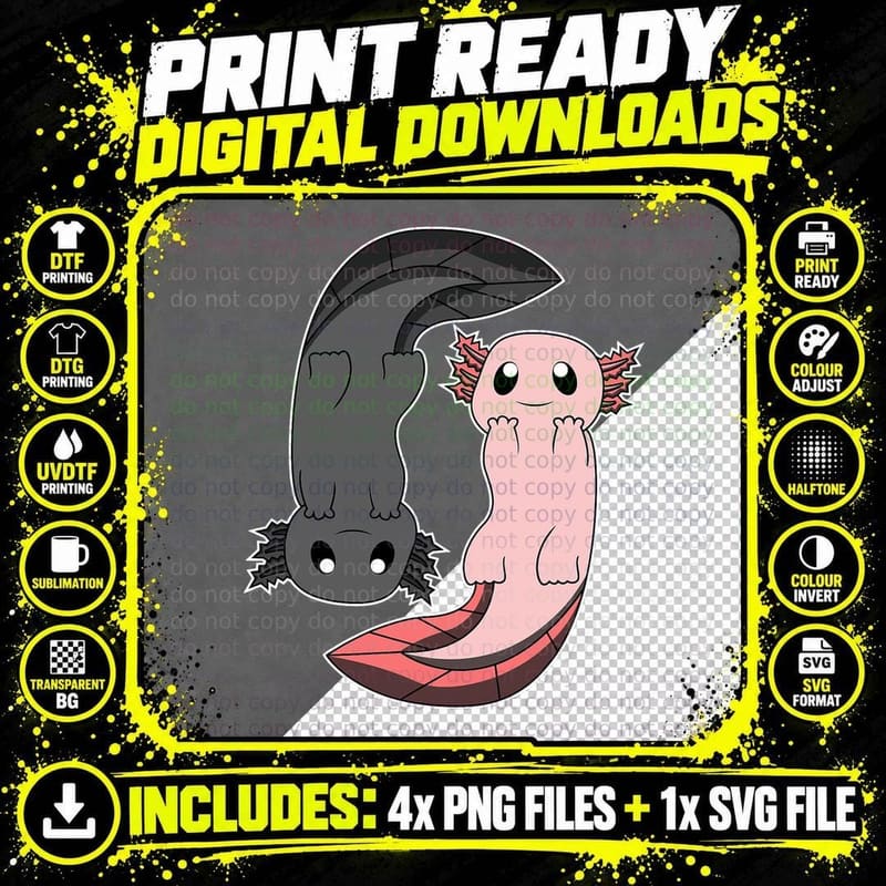 Axolotl I Yin Yang Reptile T-Shirt Png SVG Digital Bundle