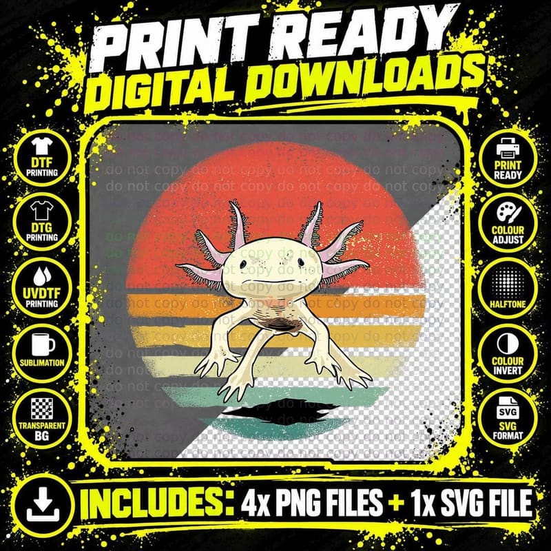 Axolotl Retro Vintage Axolotl Amphibian Axolotl Lover Png SVG Digital Bundle