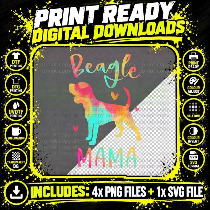 Beagle Mama Watercolor T-Shirt, Rainbow Beagle Png SVG Digital Bundle