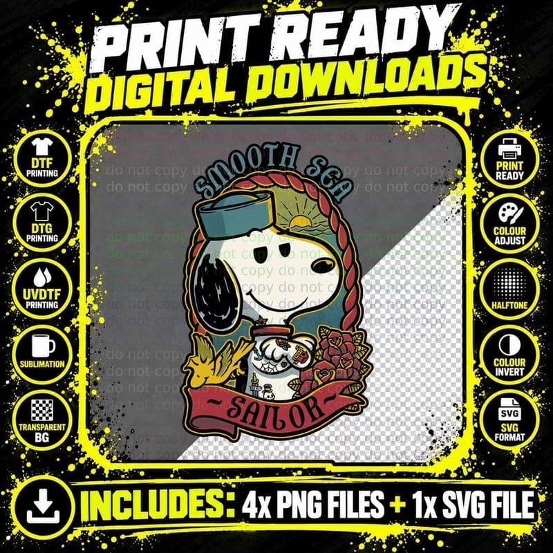 Beagle Sailor Tattoo T-Shirt, Sailor Style Tee Png SVG Digital Bundle