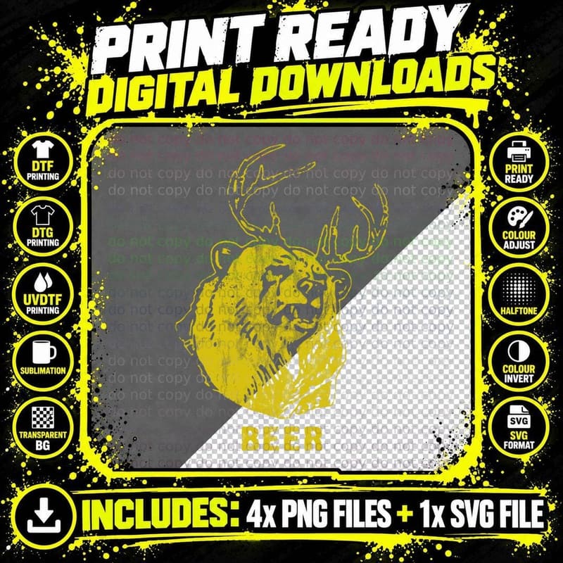 Bear + Deer = Beer, Wilderness, Hunting Gift T-Shirt Png SVG Digital Bundle