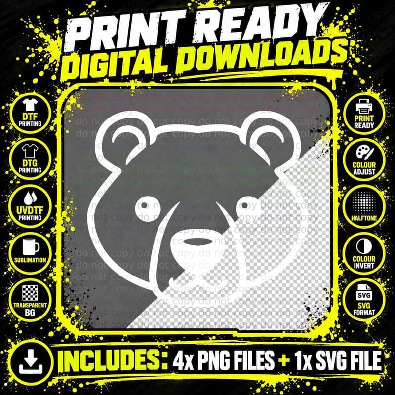 Bear Black and White Minimalist Pictogram - White T-Shirt Png SVG Digital Bundle