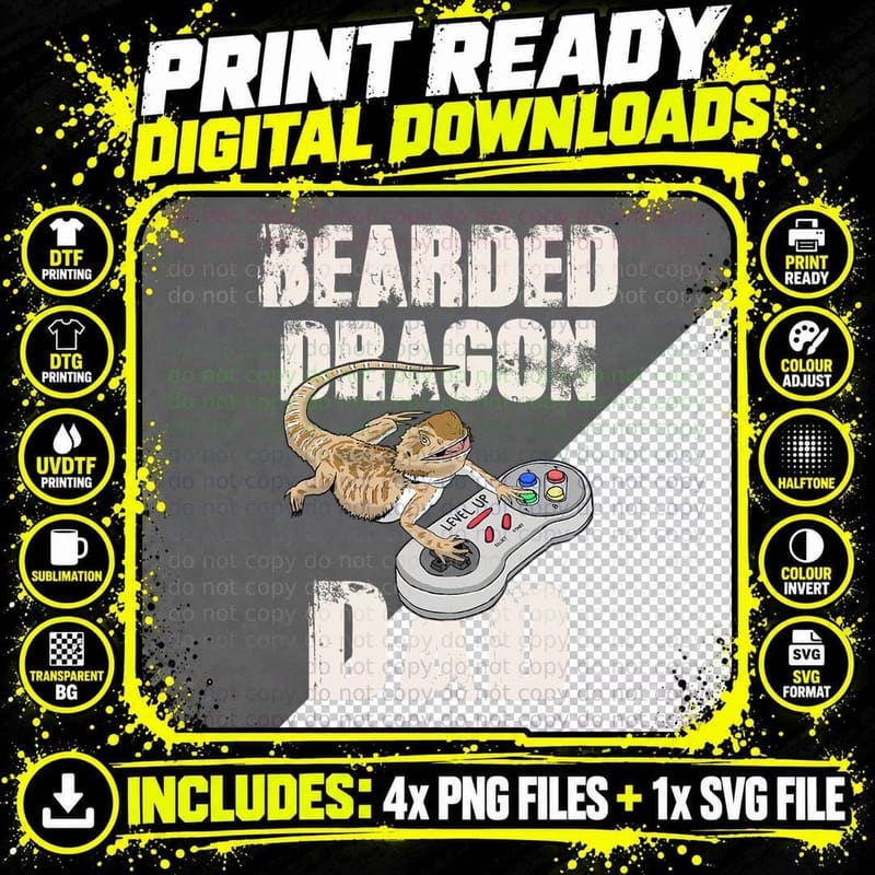 Bearded Dragon Dad Video Game Reptiles Pagona Gamers Png SVG Digital Bundle