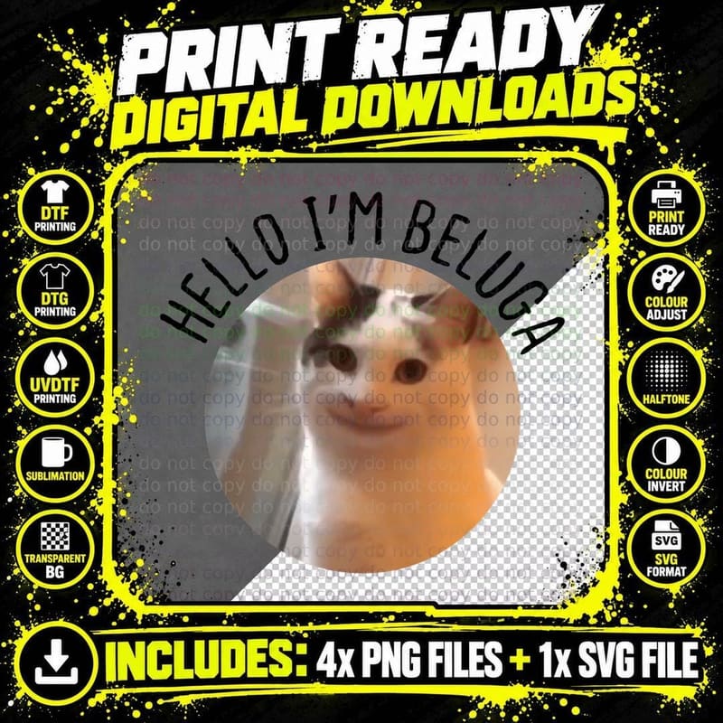 Beluga Cat Meme, Beluga Cat Plush, Beluga Cat Figure Png SVG Digital Bundle