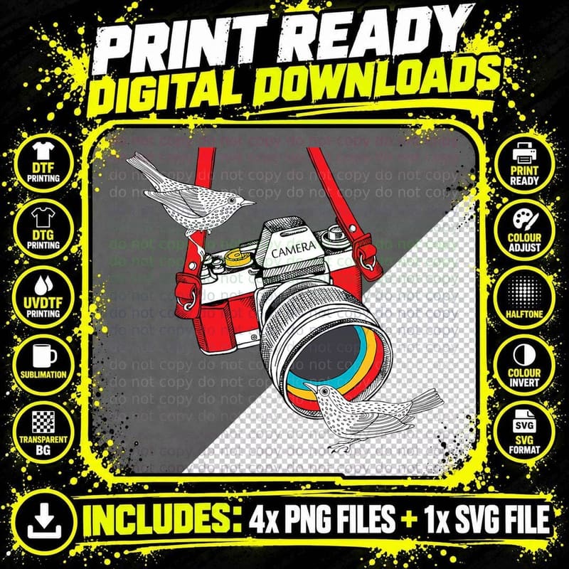 Birdology a Bird on a Vintage Camera for Bird Png SVG Digital Bundle