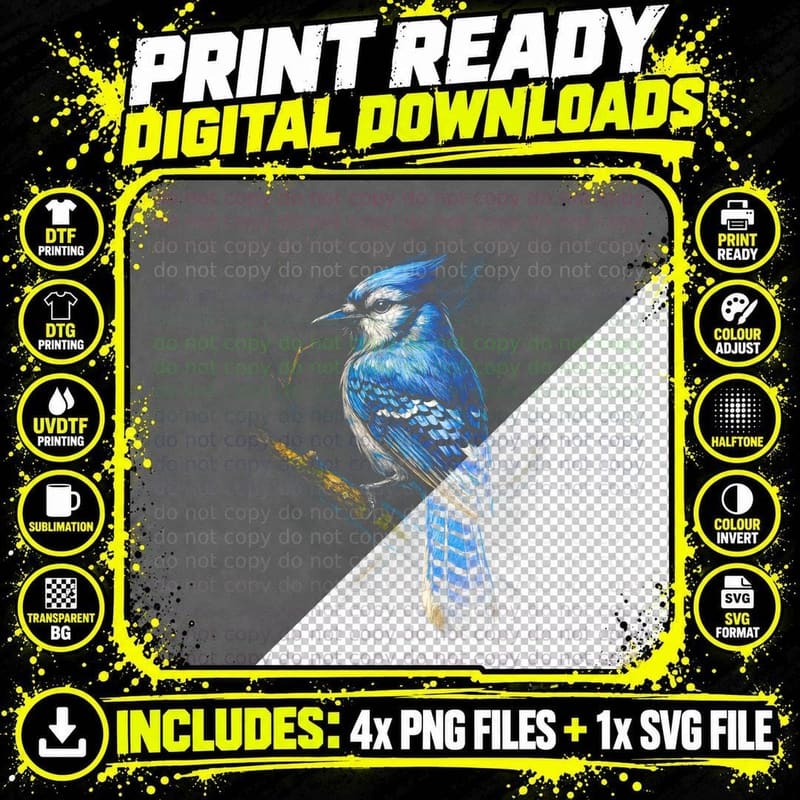 Blue Jay Bird T-Shirt, Nature Inspired Art Png SVG Digital Bundle