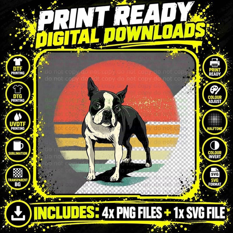 Boston Terrier Shirt Retro Boston Bull Terrier Pet Dog Png SVG Digital Bundle
