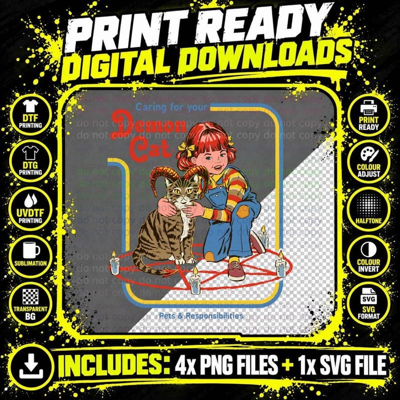 Caring for Your Demon Cat 1 T-Shirt Png SVG Digital Bundle