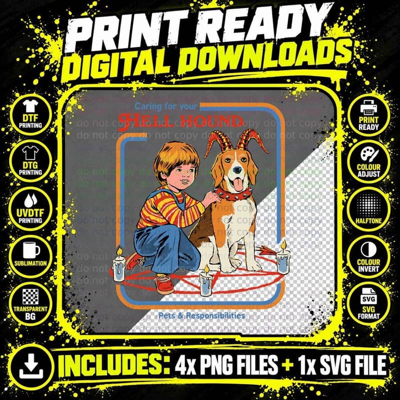 Caring for Your Hell Hound, Retro Occult Book Parody Png SVG Digital Bundle