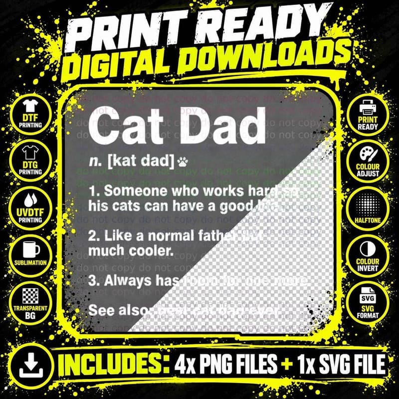 Cat Dad Definition Funny Meaning Cat Lover T-Shirt Png SVG Digital Bundle