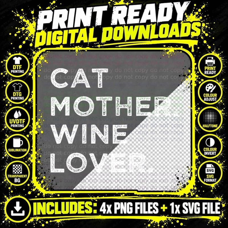 Cat Mother Wine Lover Funny Cat Owner T-Shirt Png SVG Digital Bundle