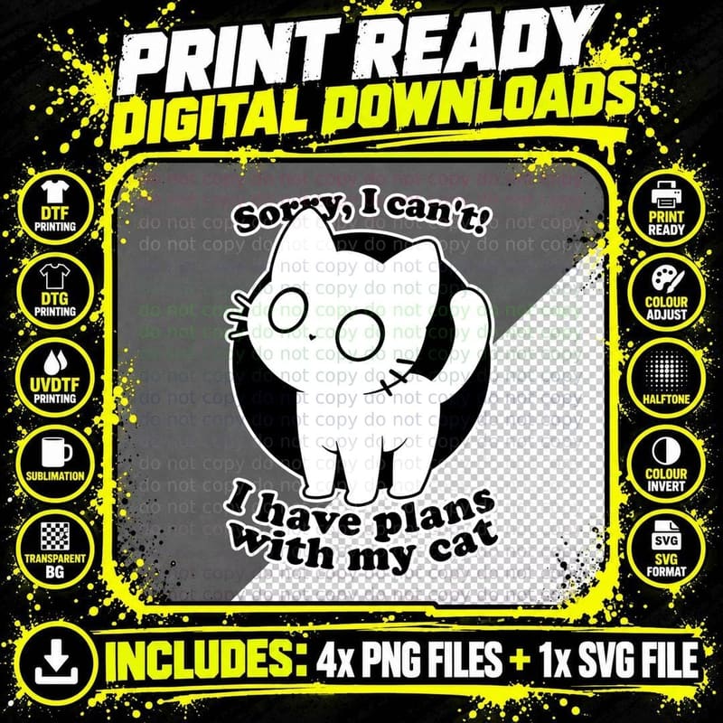 Cat Plans T-Shirt, Funny Sarcasm Tee, Gift for Cat Lovers Png SVG Digital Bundle