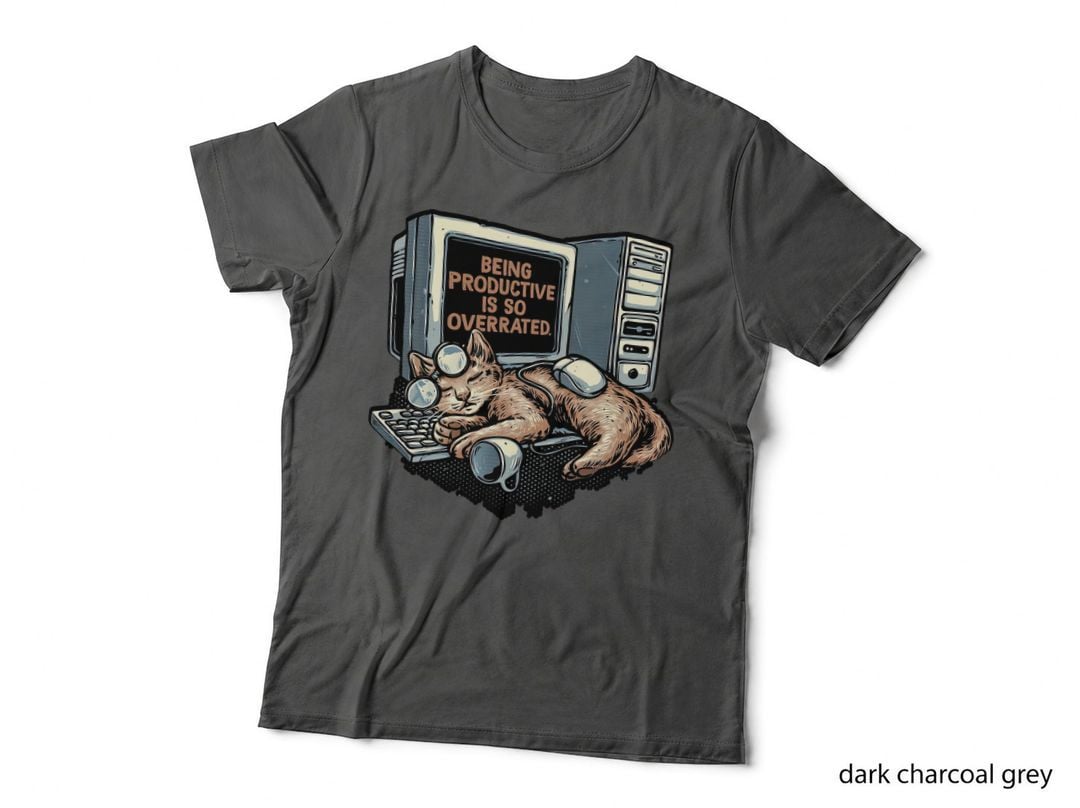 Cat Sleeping on Computer T-Shirt, Funny Sarcasm Tee, Gift for Cat Lovers