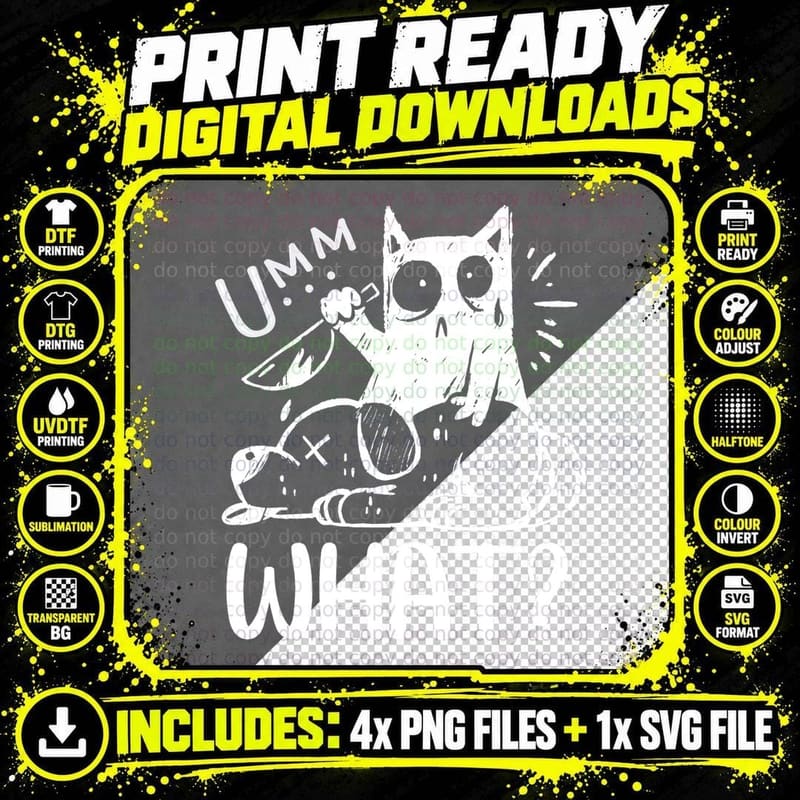 Cat What Funny Cat Shirt, Dog with Meow Knife T-Shirt Png SVG Digital Bundle