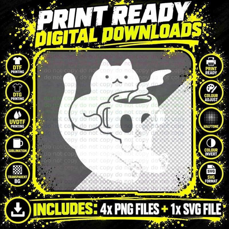 Cat and Skull Mug T-Shirt Png SVG Digital Bundle