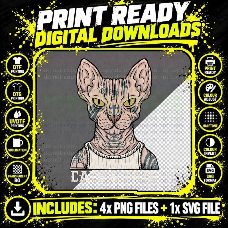 Cats and Tats Tattoo Artist & Cat Lover Pet Owner Funny Png SVG Digital Bundle