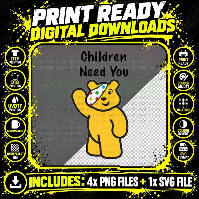 Children Need You Pudsey Bear T-Shirt, Charity Awareness Png SVG Digital Bundle
