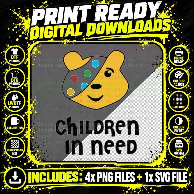 Children in Need Pudsey Bear Classic T-Shirt Png SVG Digital Bundle