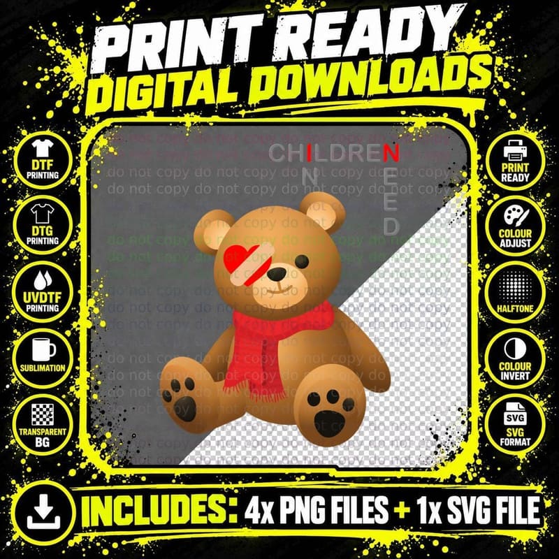 Children in Need Teddy Bear T-Shirt, Charity Awareness Png SVG Digital Bundle