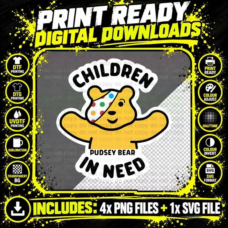 Children's Pudsey Bear T-Shirt, Charity Awareness Png SVG Digital Bundle