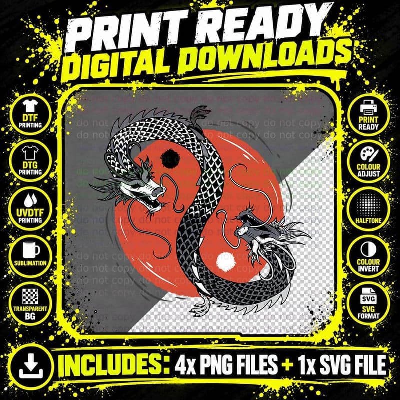 Chinese Culture Red Asian Dragon T-Shirt Png SVG Digital Bundle