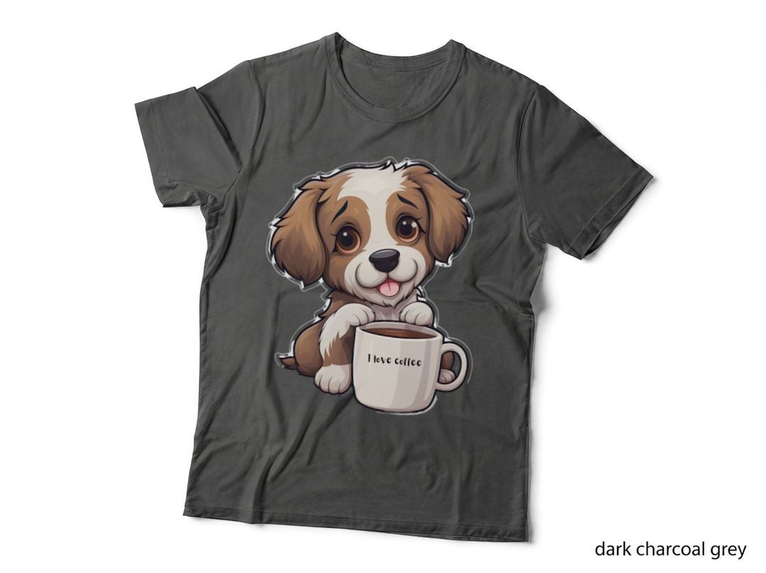 Coffee Loving Dog T-Shirt, Coffee Lovers Apparel, Pet Lover Apparel