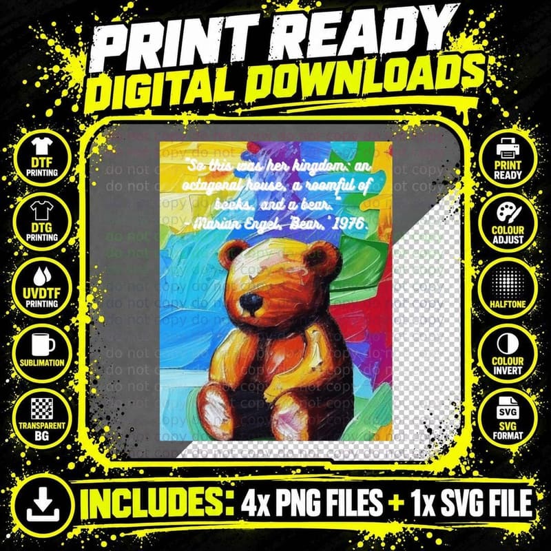Colorful Bear T-Shirt, Vintage Retro Style Png SVG Digital Bundle