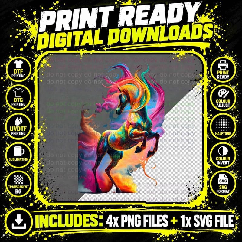 Colorful Horse Graphic Art T Women Girls T-Shirt Png SVG Digital Bundle