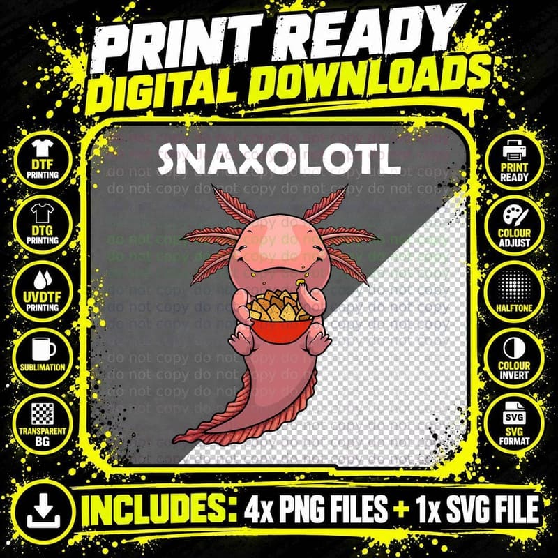 Cool Axolotl for Men Women Snack Mexican Salamander Png SVG Digital Bundle