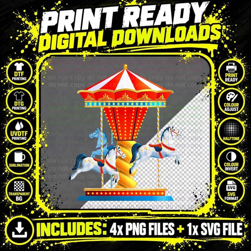 Cool Carousel Round Circus Pony Horse T-Shirt Png SVG Digital Bundle