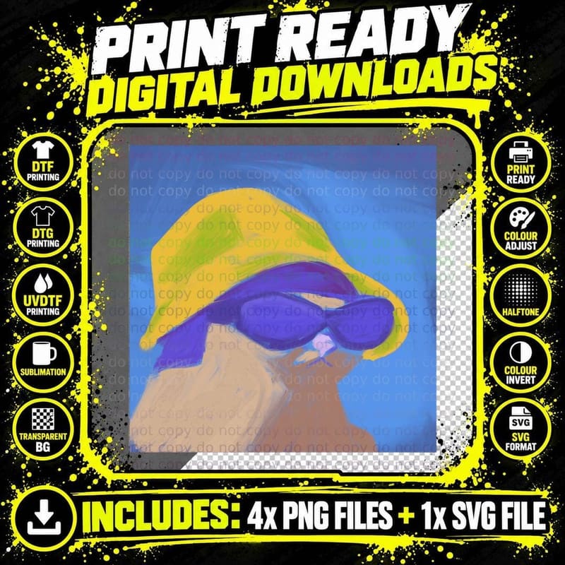 Cool Cat Digital Print Meme Funny Art Png SVG Digital Bundle