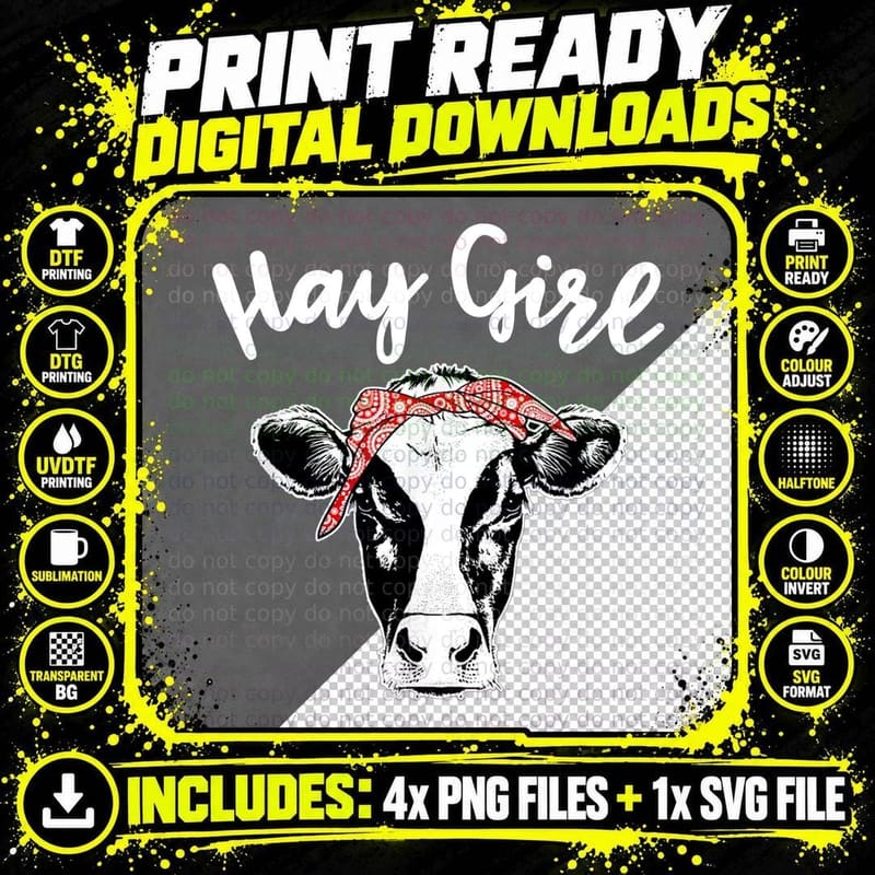 Cow with Red Bandana T-Shirt, Farm Animal Bandana Png SVG Digital Bundle