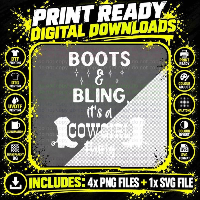 Cowgirl Bling Country Cowboy Hat Line Dancing Horse Png SVG Digital Bundle